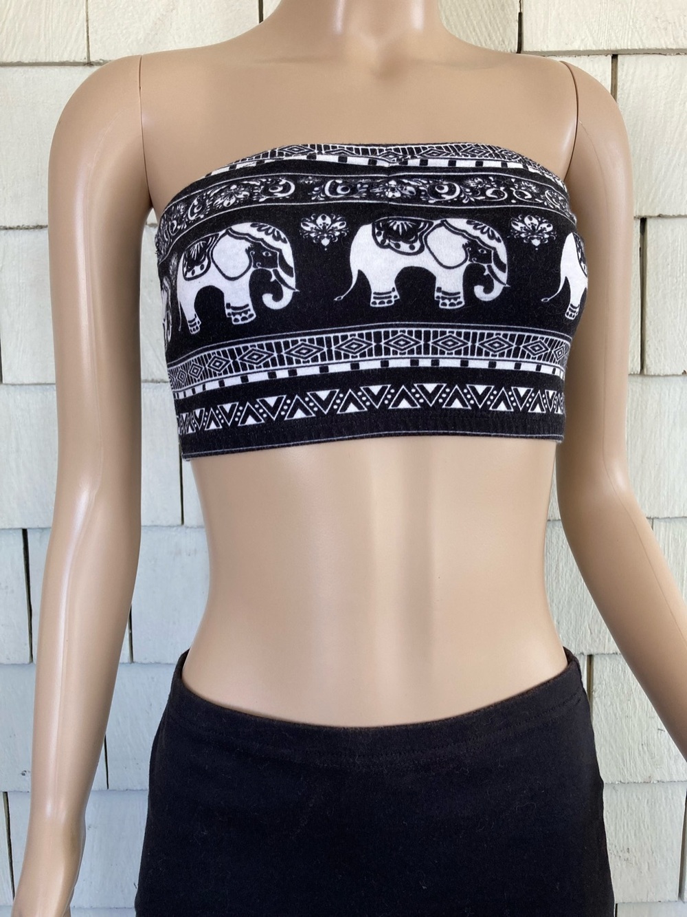 Full Tilt Black and White Elephant Print Bandeau Top Size Small